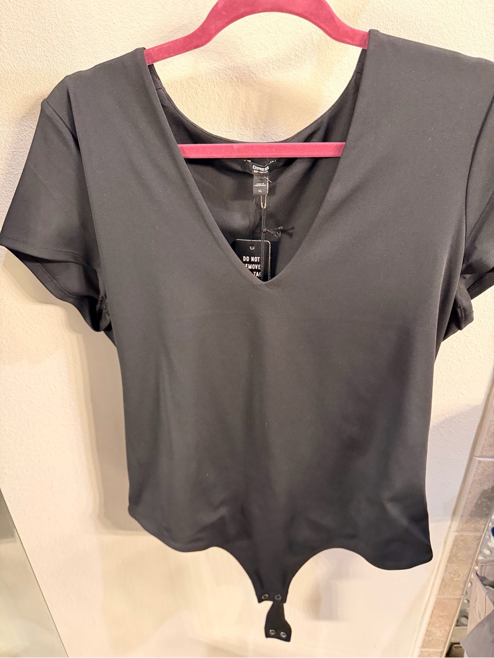 Express Black V-Neck Short Sleeve Bodysuit